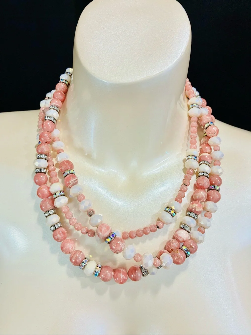 Handmade Elegant Pink Natural Stone Beaded Layered Necklace - Women Jewelry READ